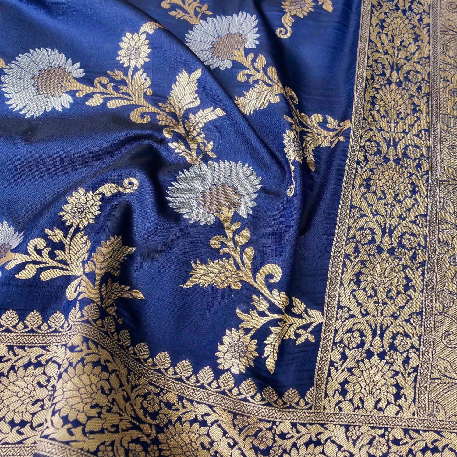 Blue Banarasi Silk Saree with Zari Floral Jaal