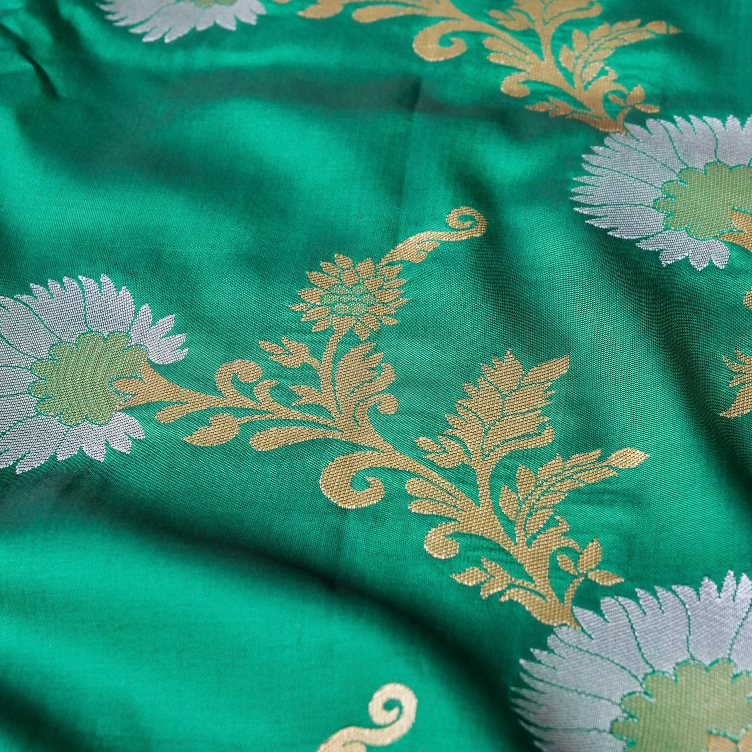 Green Banarasi Silk Saree with Zari Floral Jaal