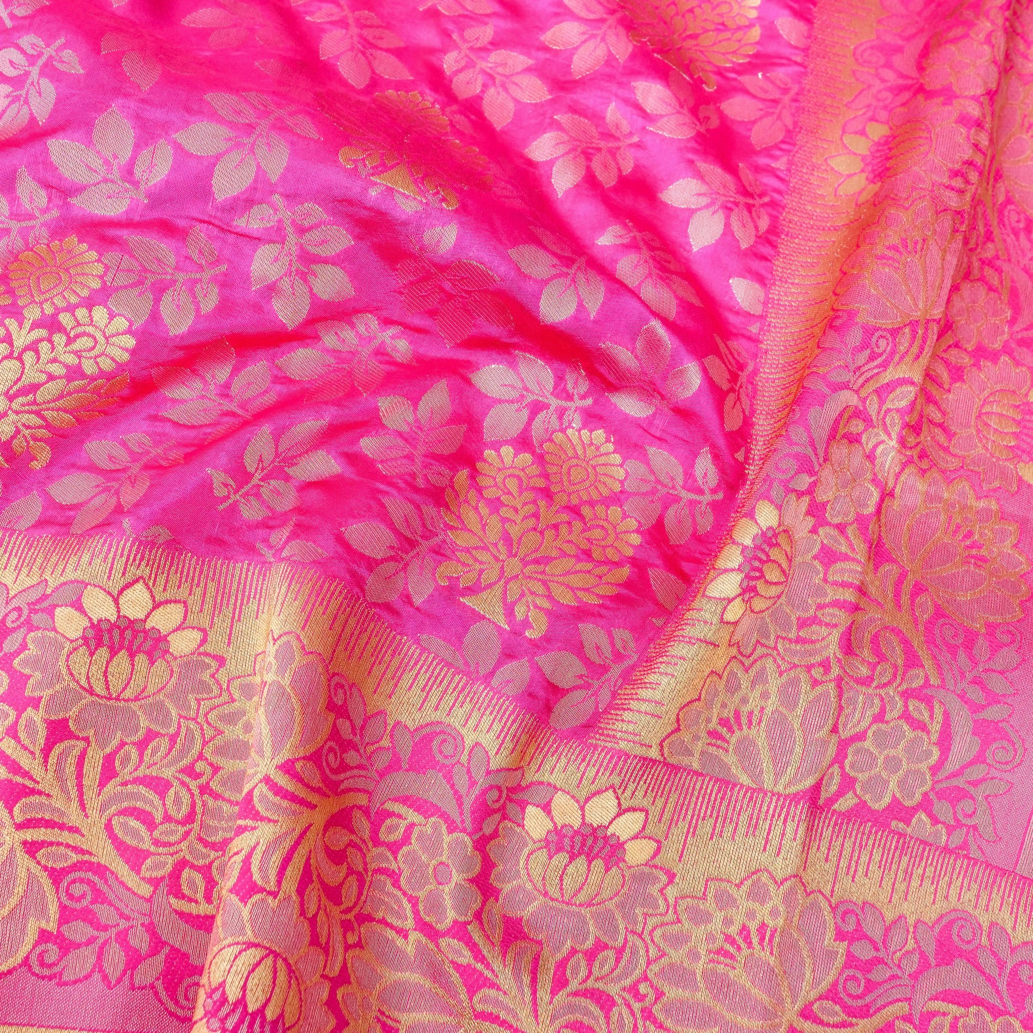 Pink Tanchoi Banarasi Saree with Floral Butas