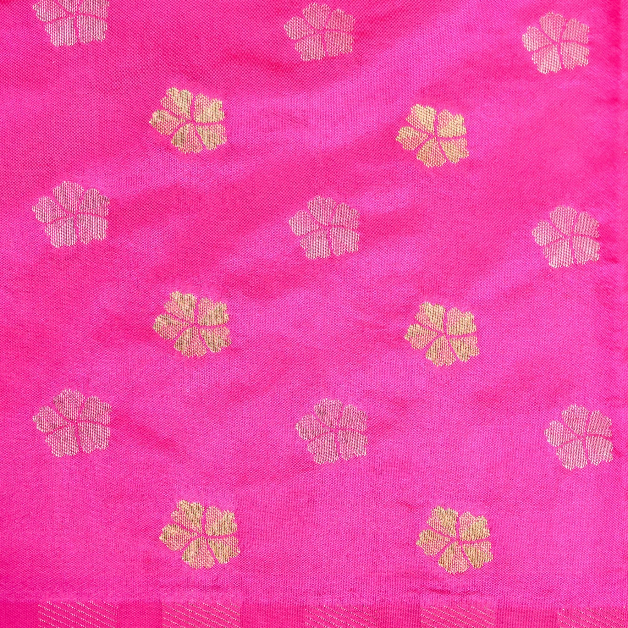 Pink Tanchoi Banarasi Saree with Floral Butas