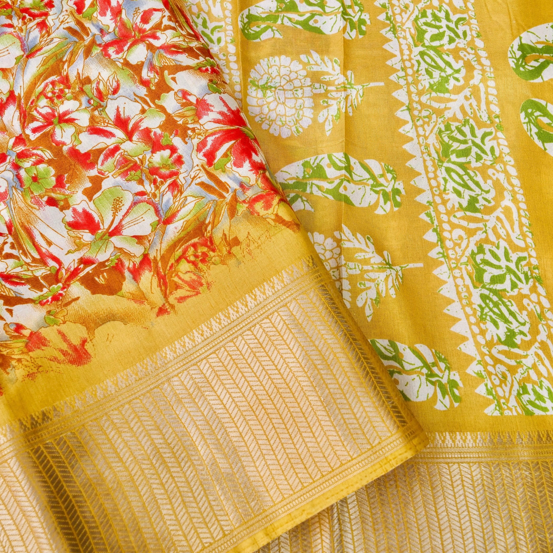 Yellow Tussar Silk Floral Digital Print Banarasi Saree