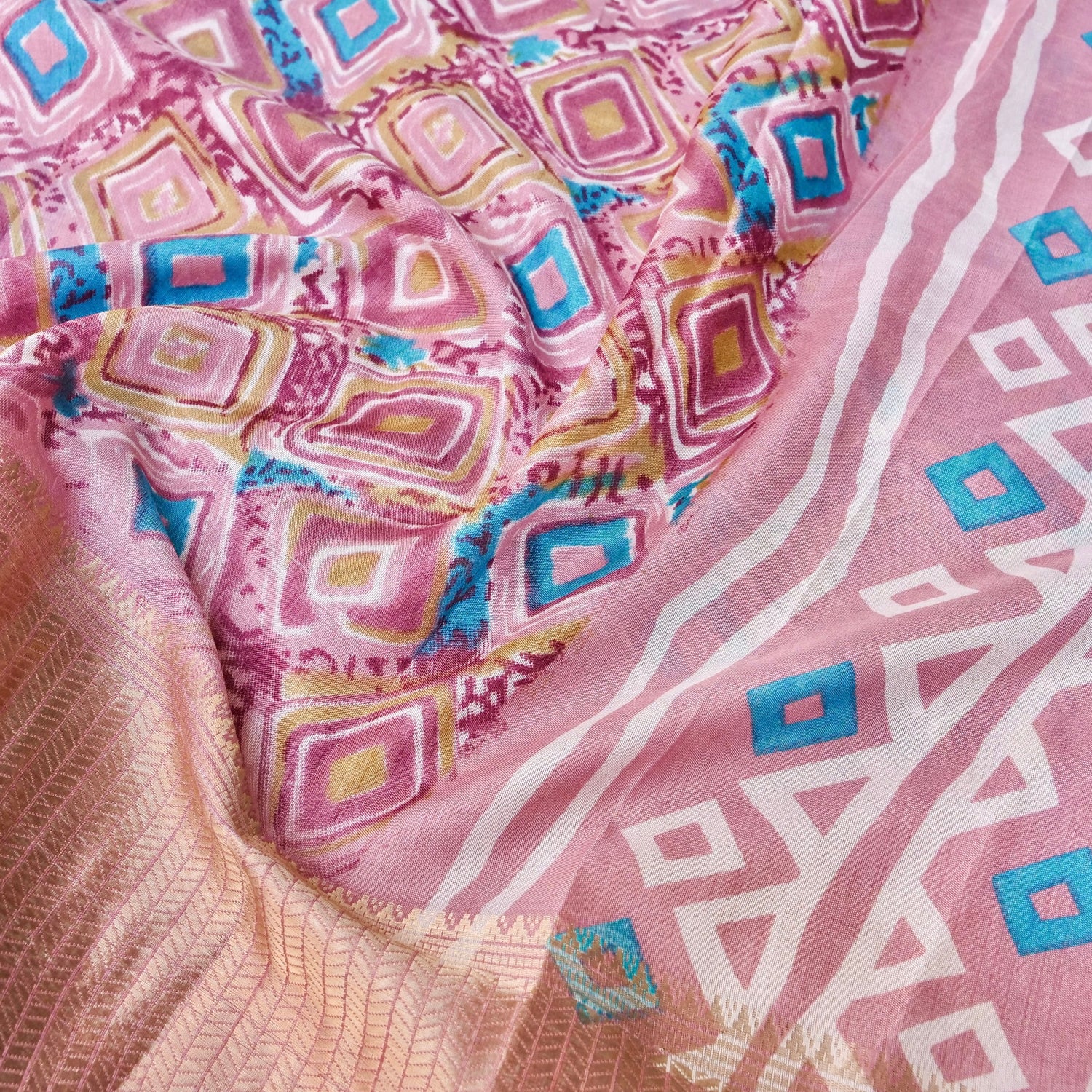 Pink Tussar Silk Floral Digital Print Banarasi Saree