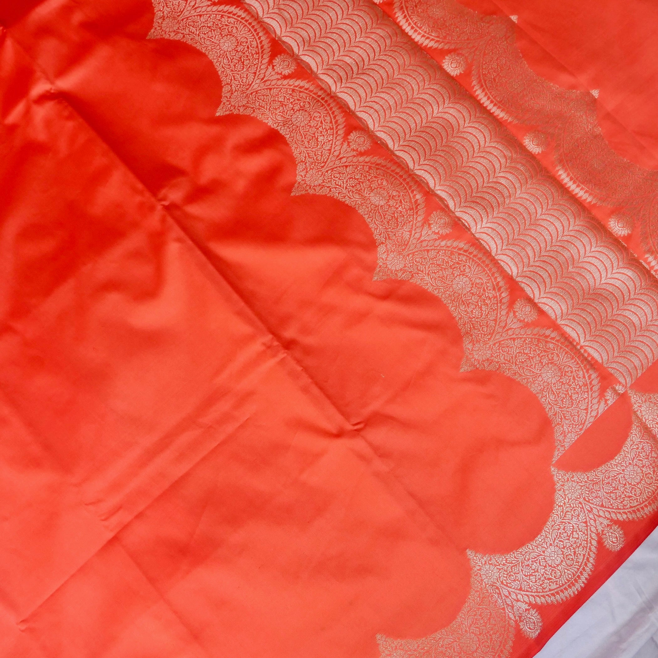 Orange Plain Silk Saree with Border and Pallu