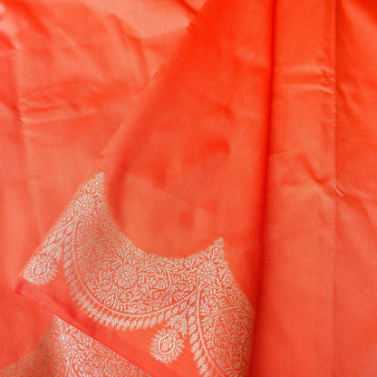 Orange Plain Silk Saree with Border and Pallu