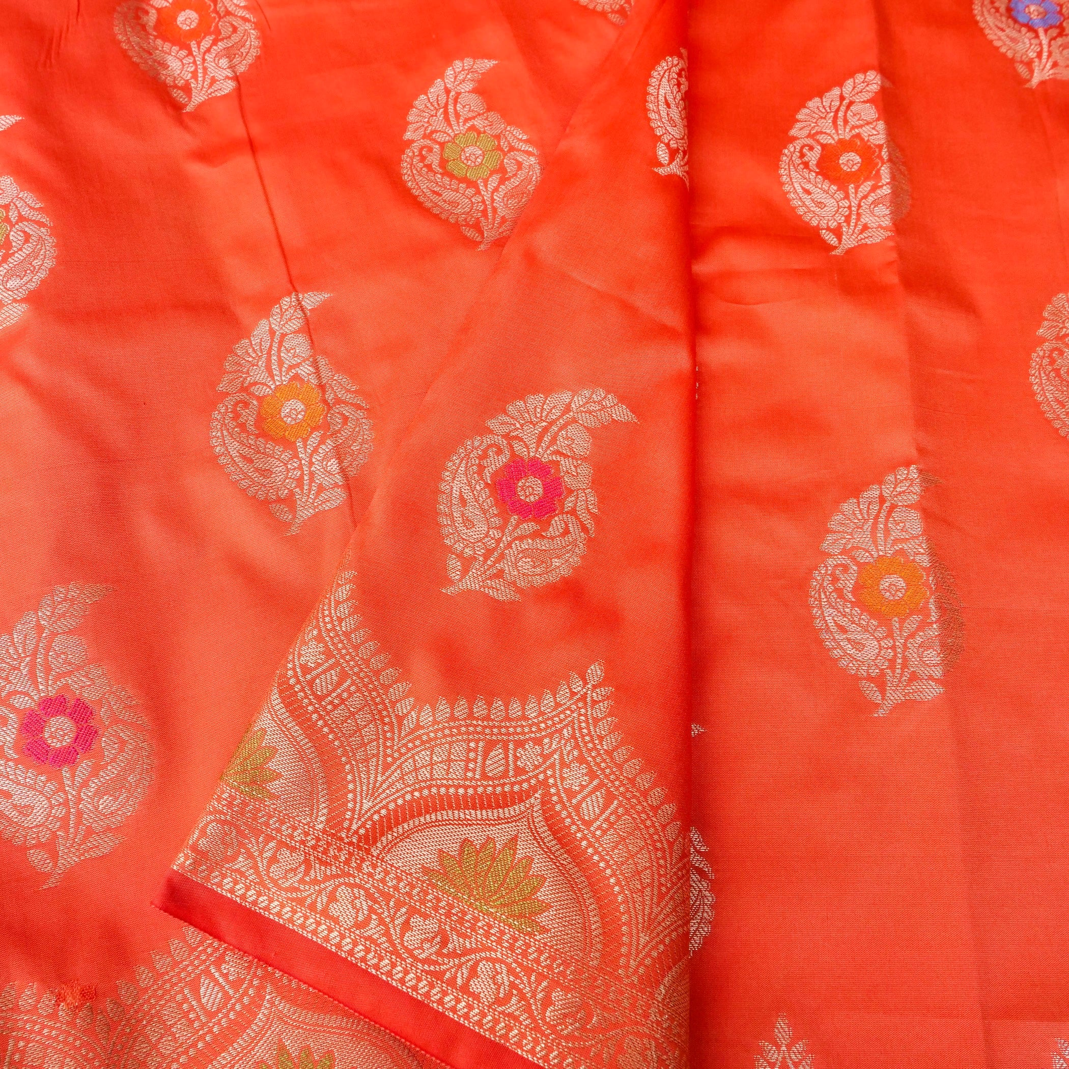Peach Blue Butidar Banarasi Saree with Meenakari