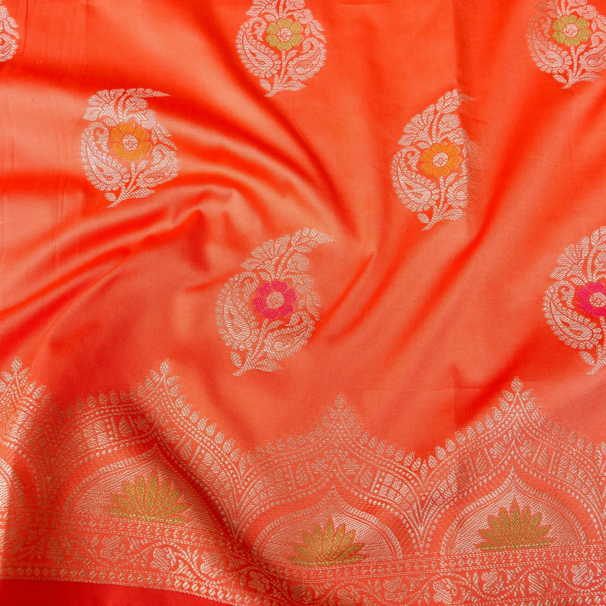 Peach Blue Butidar Banarasi Saree with Meenakari