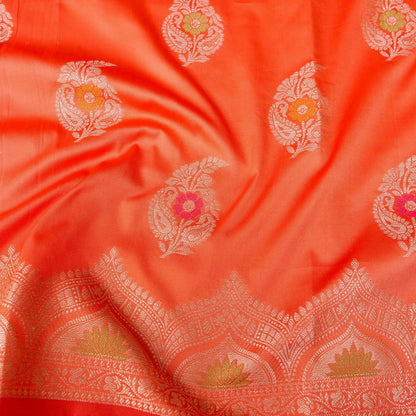 Peach Blue Butidar Banarasi Saree with Meenakari