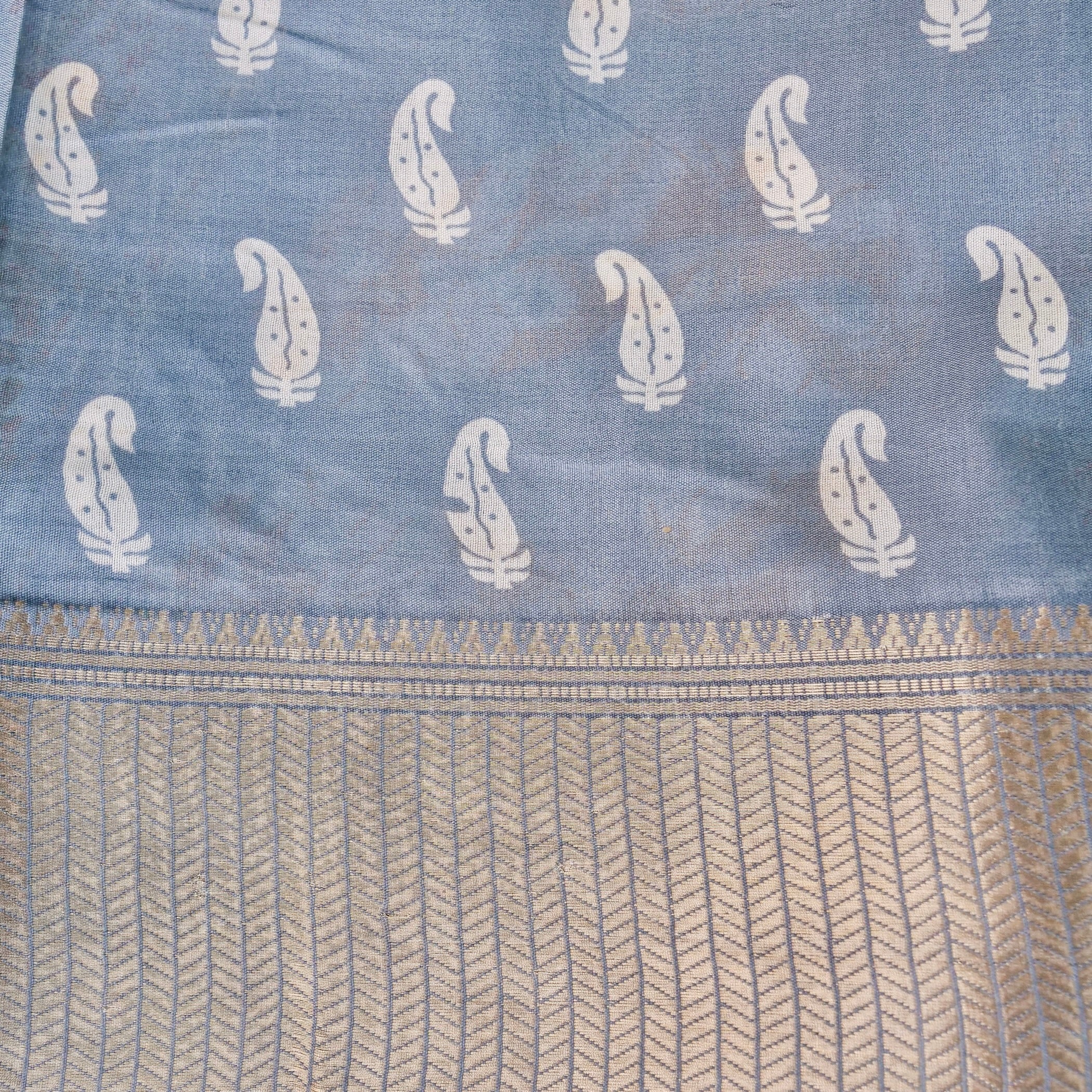 Grey Tussar Silk Floral Digital Print Banarasi Saree