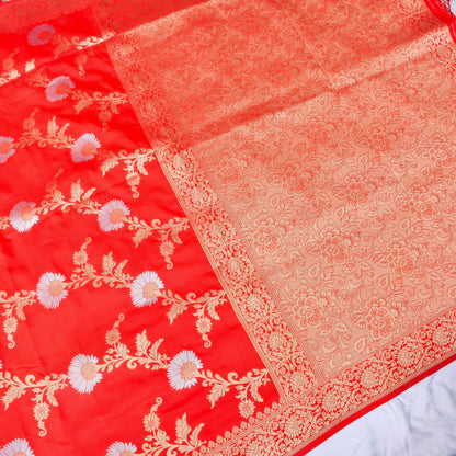 Red Banarasi Silk Saree with Zari Floral Jaal