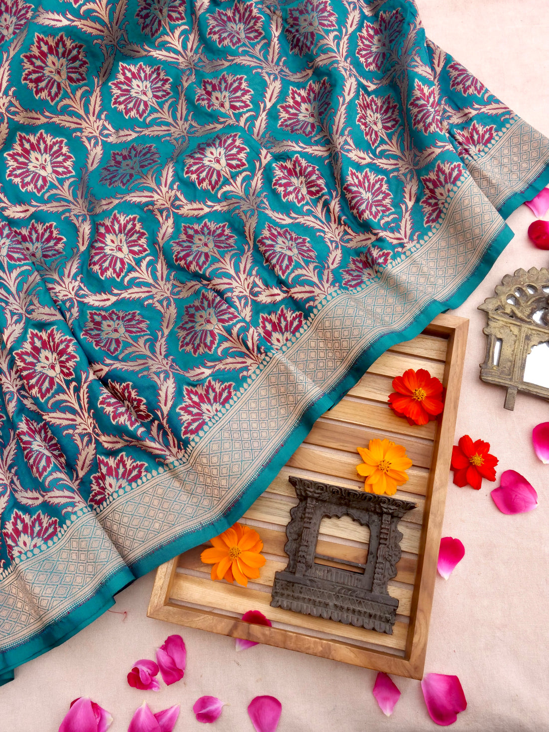 Blue Handwoven Kataan Silk Jangla Meenakari Banarasi Saree