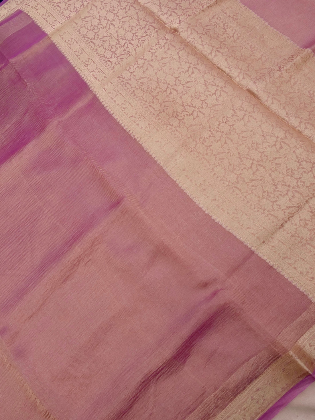 Onion Pink Pure Crush Tissue Silk Banarasi Saree with Embellished Border