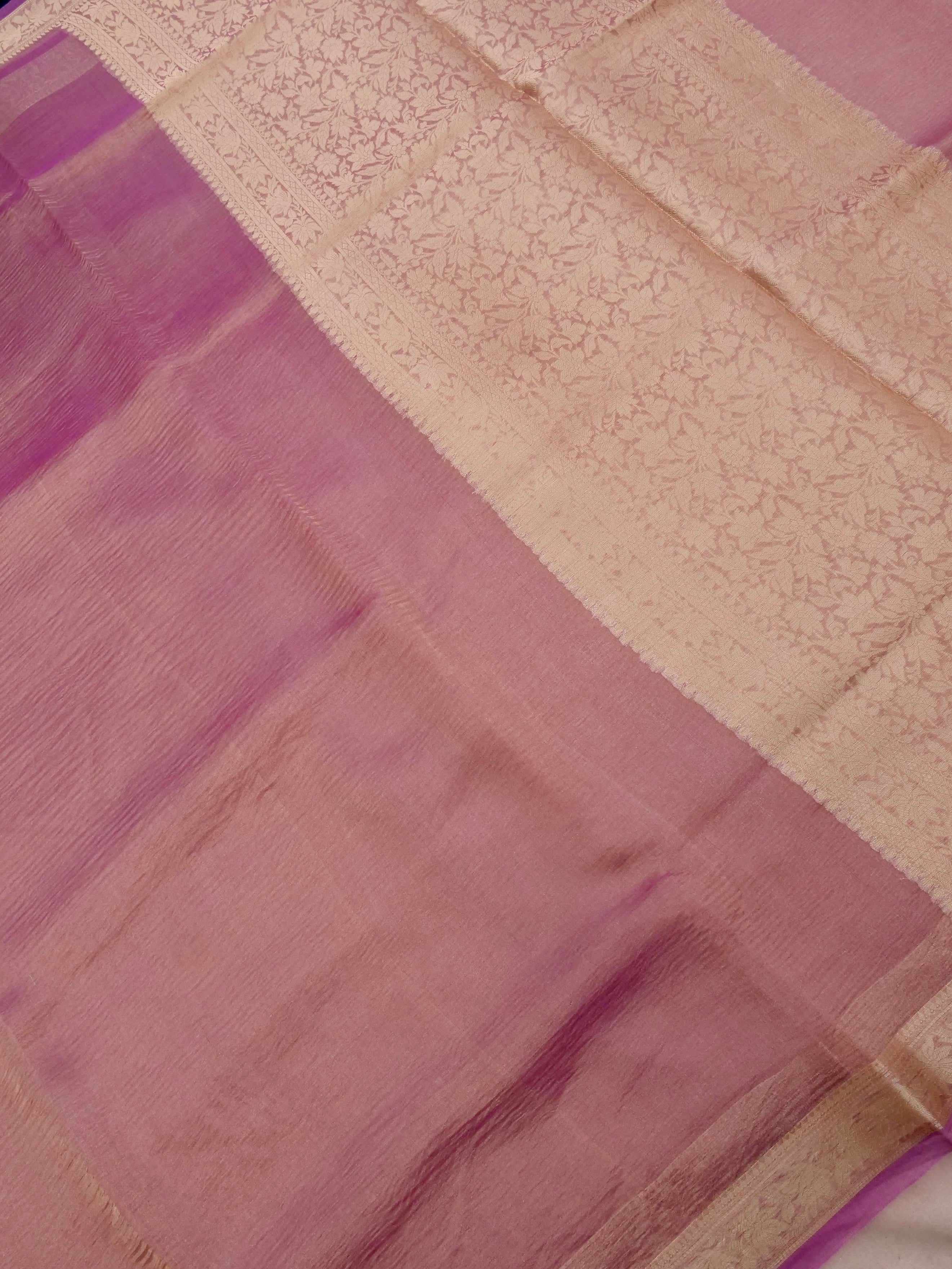 Onion Pink Pure Crush Tissue Silk Banarasi Saree with Embellished Border