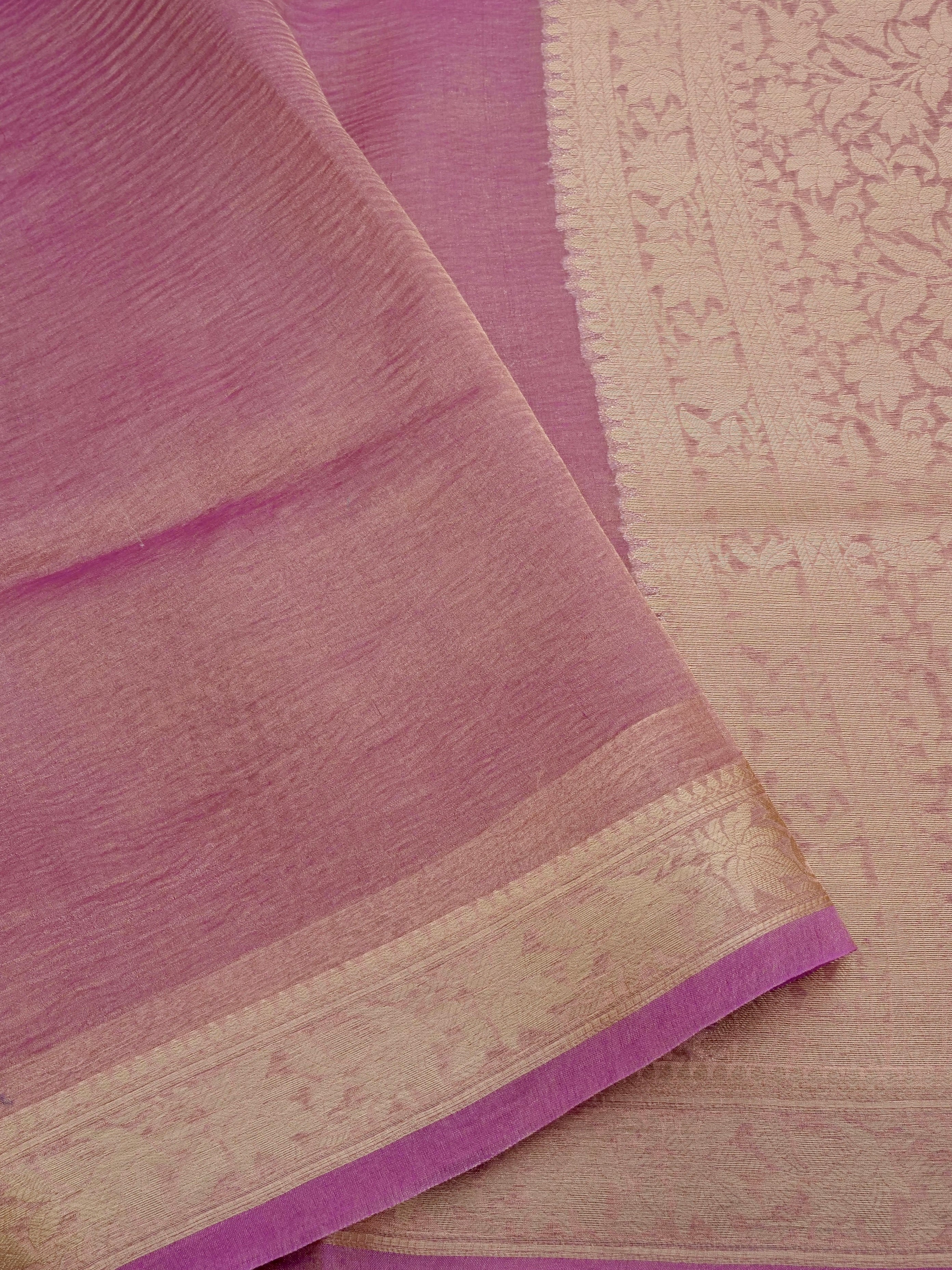 Onion Pink Pure Crush Tissue Silk Banarasi Saree with Embellished Border