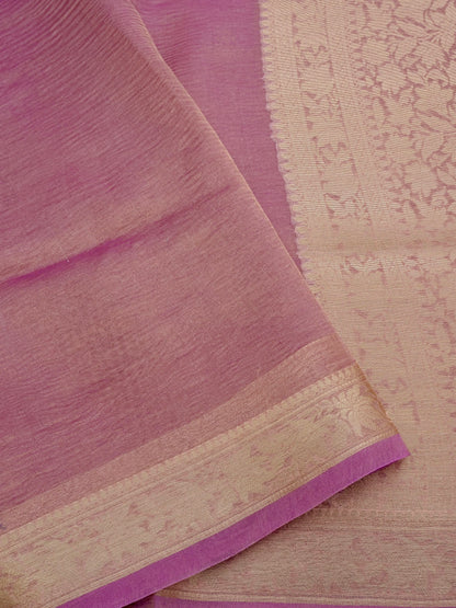 Onion Pink Pure Crush Tissue Silk Banarasi Saree with Embellished Border