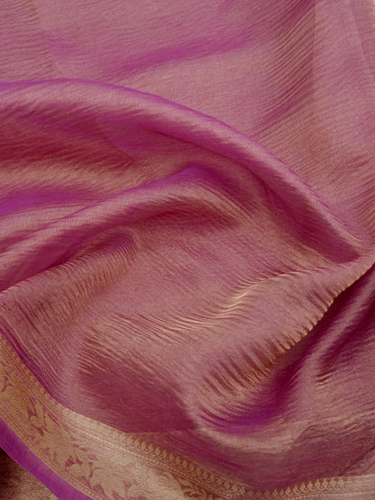 Onion Pink Pure Crush Tissue Silk Banarasi Saree with Embellished Border