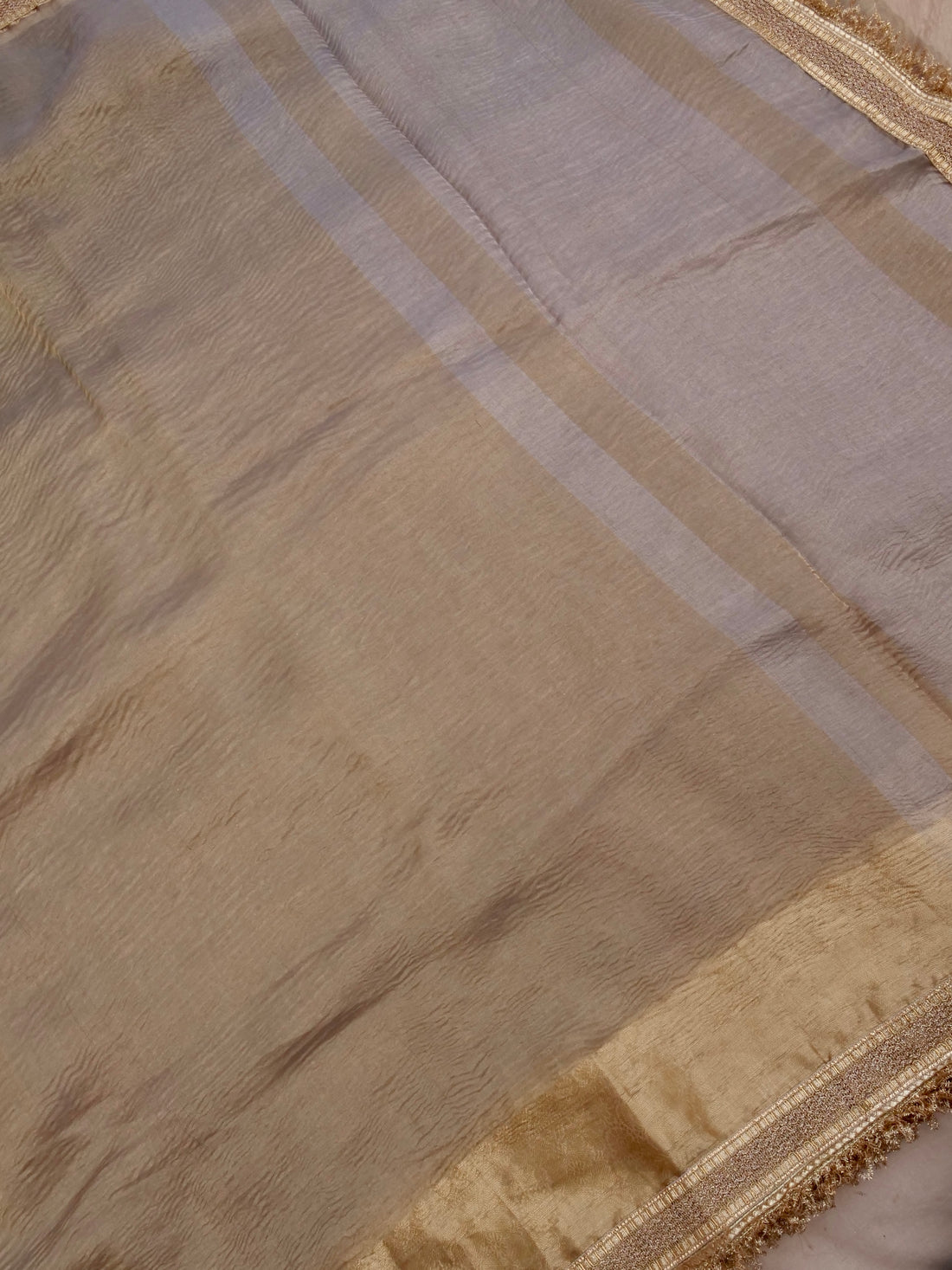 Grey Gold Pure Crush Tissue Silk Banarasi Saree with Embellished Border