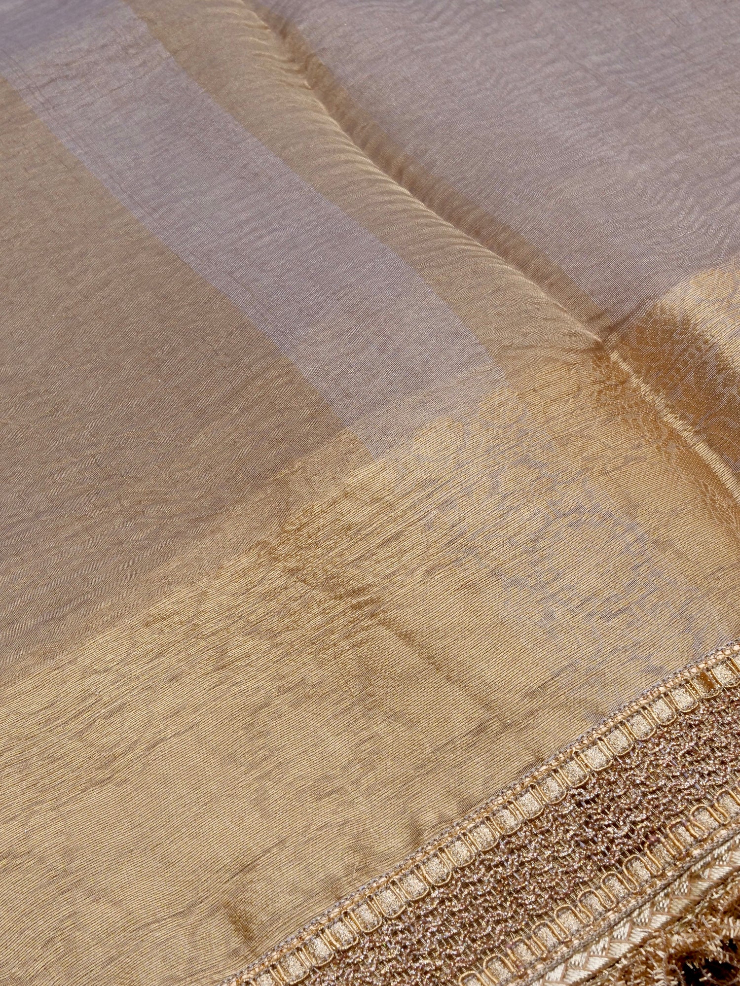 Grey Gold Pure Crush Tissue Silk Banarasi Saree with Embellished Border