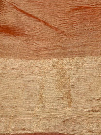 Copper Gold Pure Crush Tissue Silk Banarasi Saree with Embellished Border