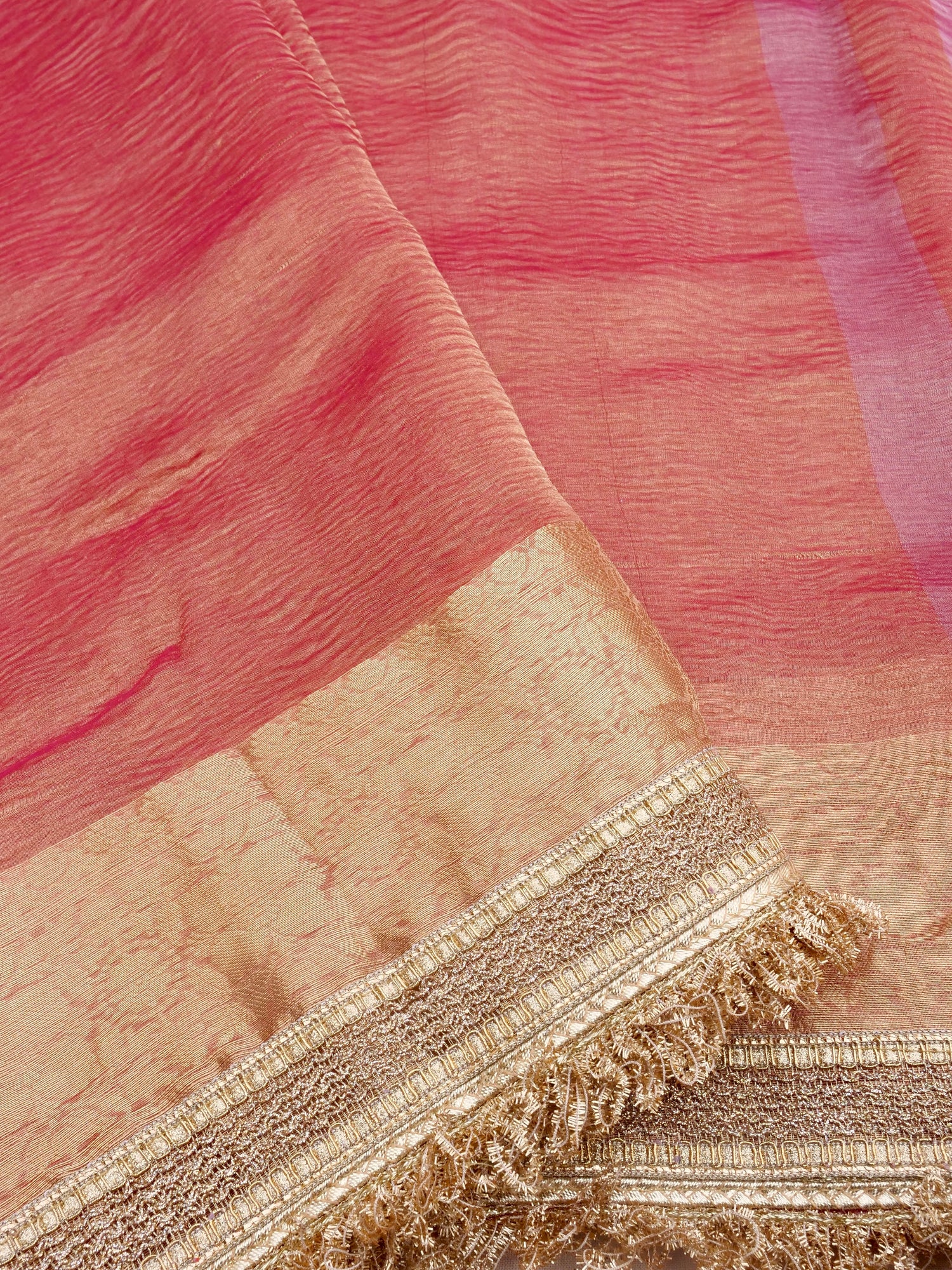 Pink Pure Crush Tissue Silk Banarasi Saree with Embellished Border