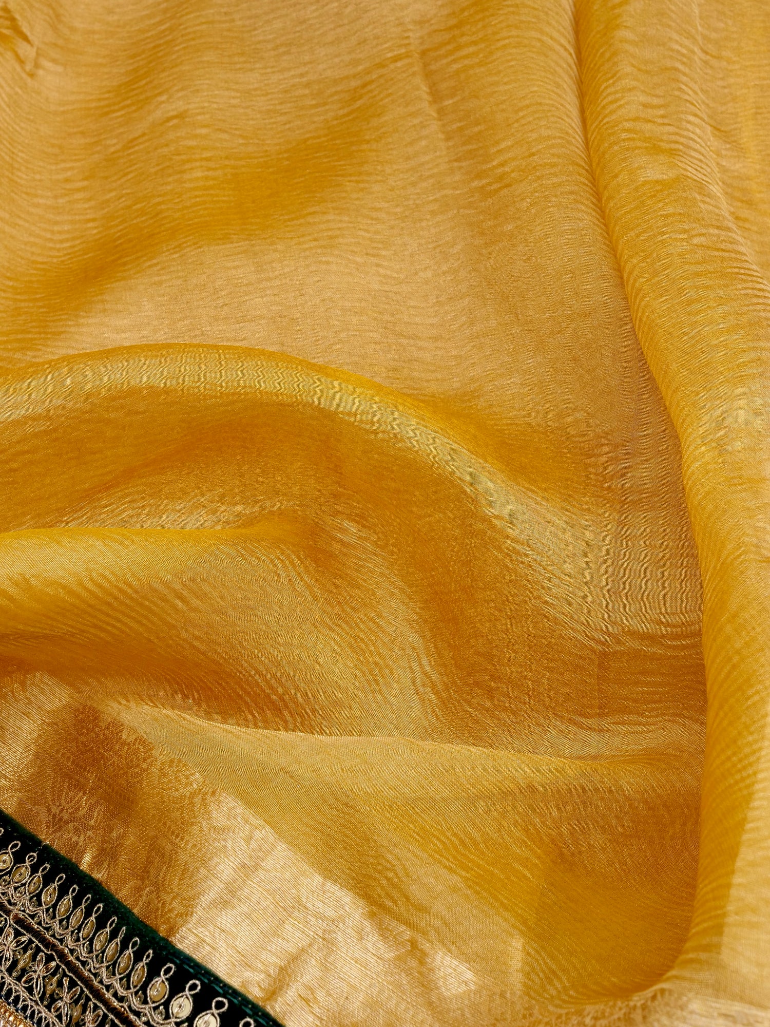 Yellow Gold Pure Crush Tissue Silk Banarasi Saree with Embellished Border