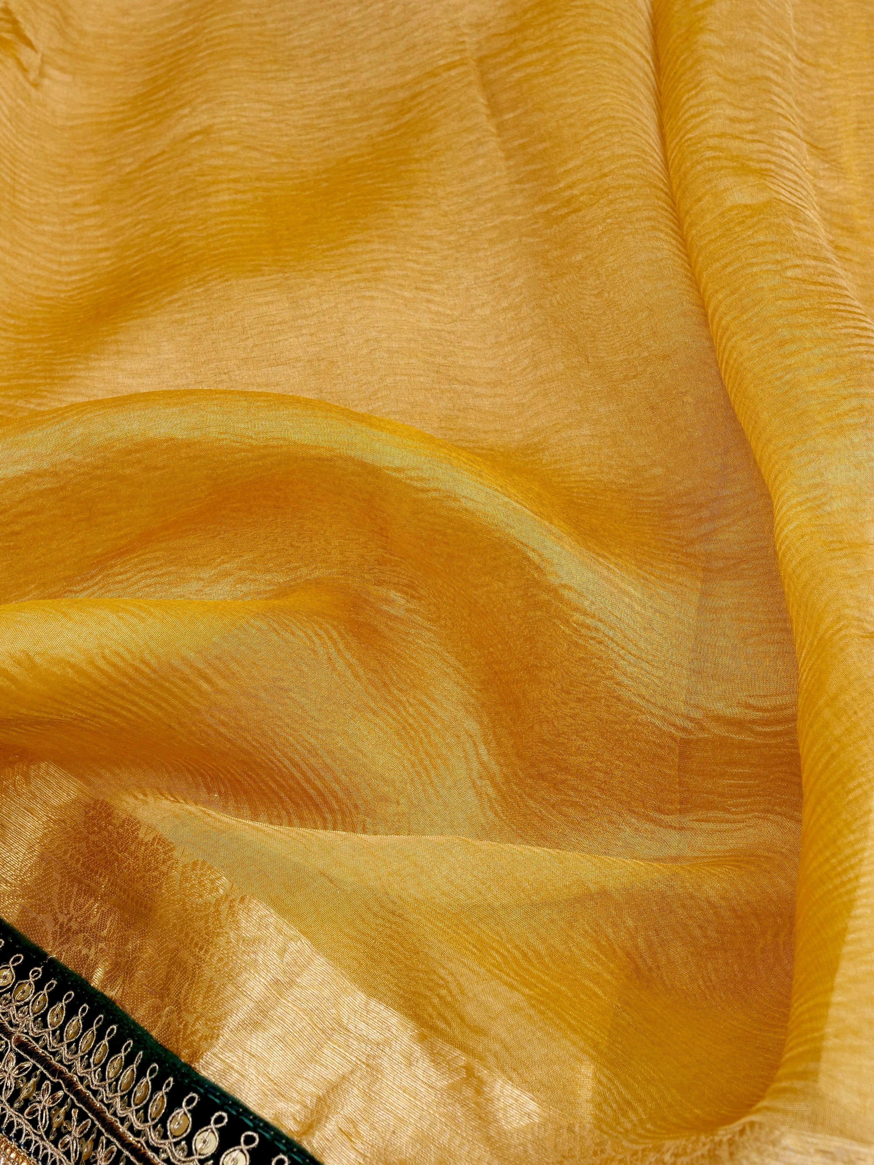 Yellow Gold Pure Crush Tissue Silk Banarasi Saree with Embellished Border