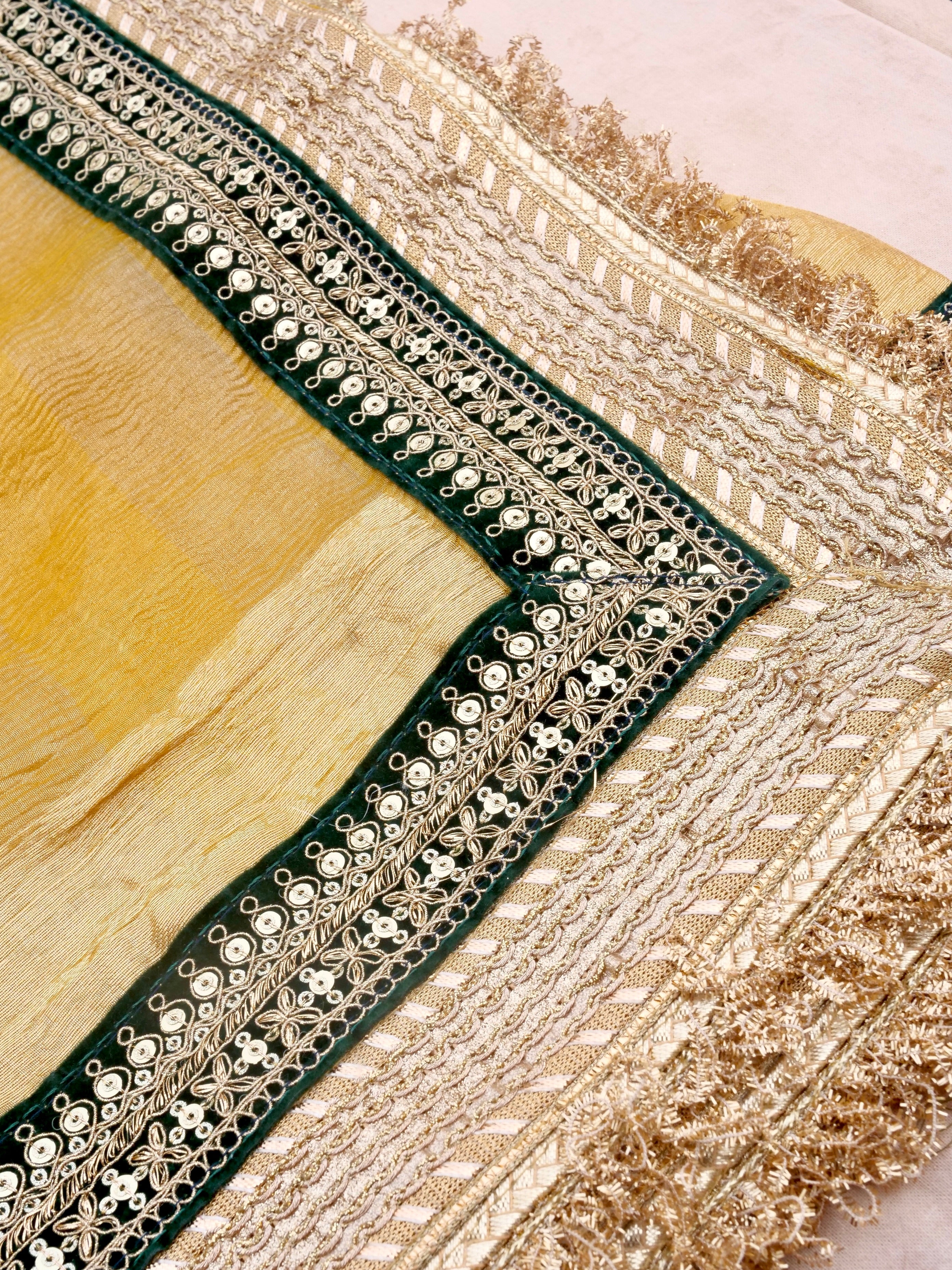 Yellow Gold Pure Crush Tissue Silk Banarasi Saree with Embellished Border