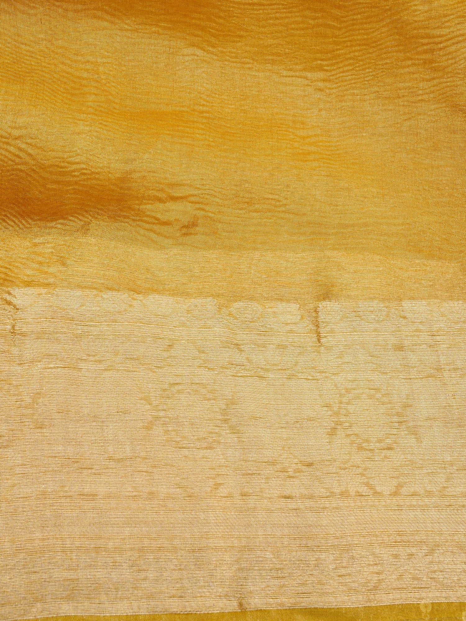 Yellow Gold Pure Crush Tissue Silk Banarasi Saree with Embellished Border