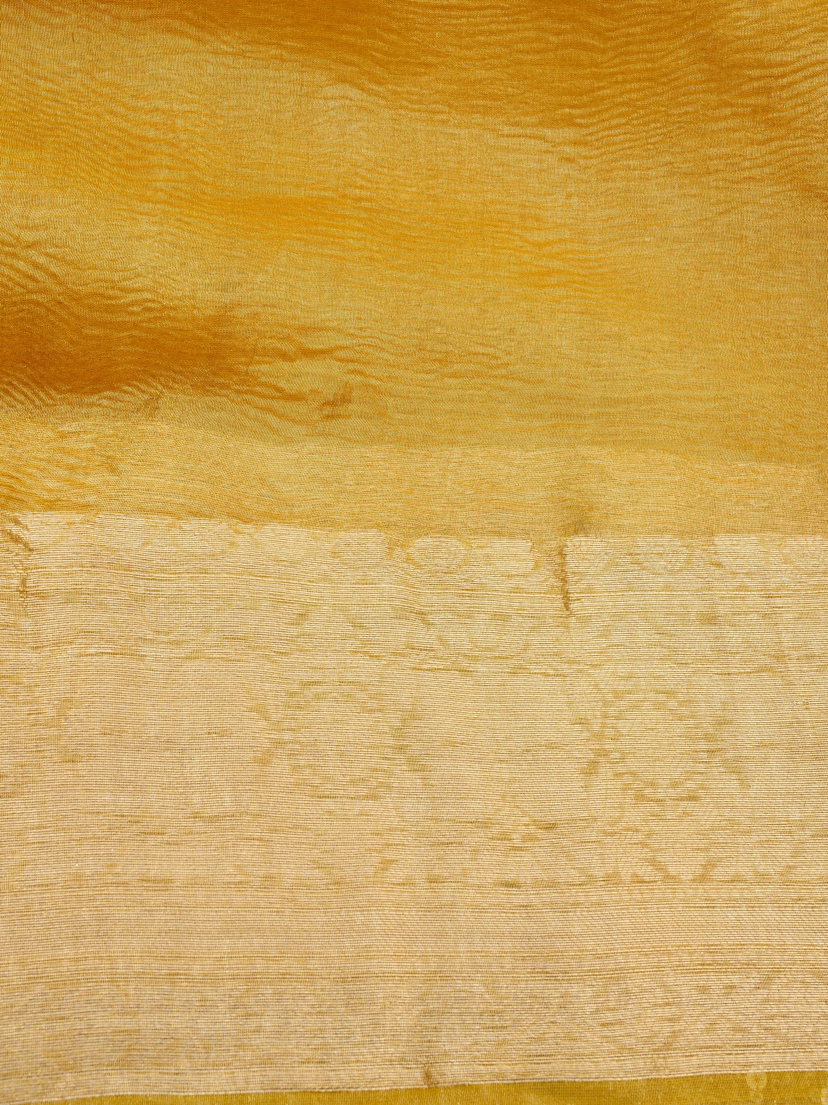 Yellow Gold Pure Crush Tissue Silk Banarasi Saree with Embellished Border
