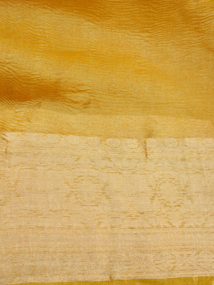 Yellow Gold Pure Crush Tissue Silk Banarasi Saree with Embellished Border