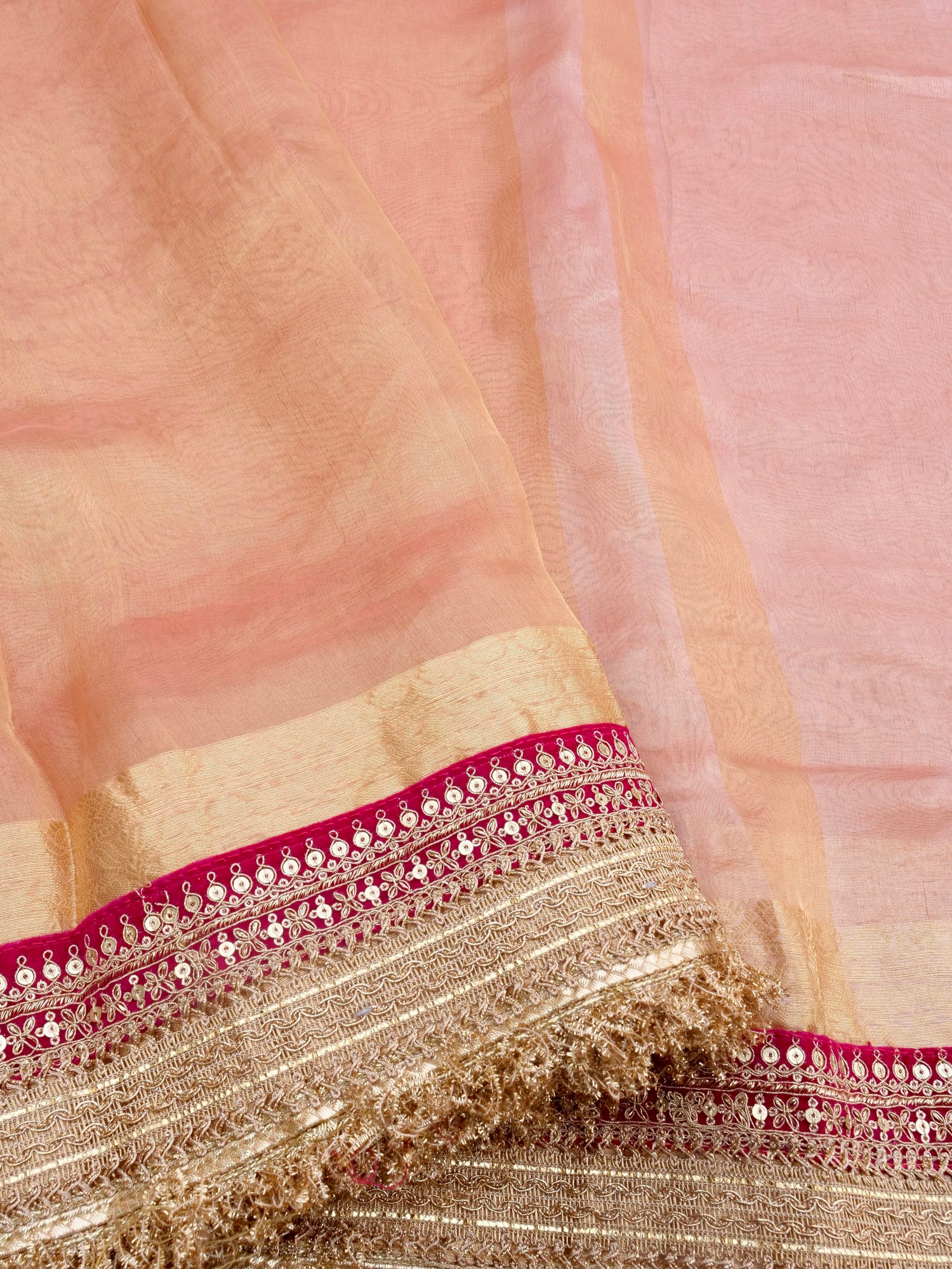 Red Pure Crush Tissue Silk Banarasi Saree with Embellished Border