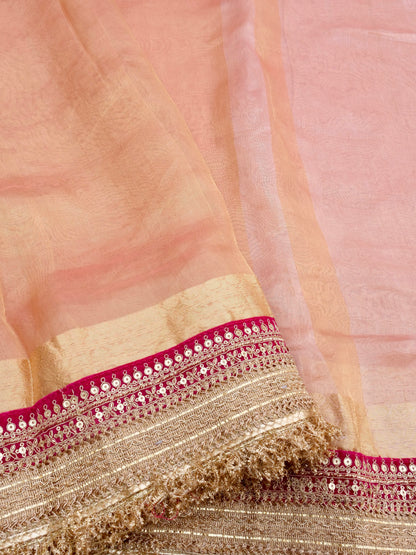 Red Pure Crush Tissue Silk Banarasi Saree with Embellished Border