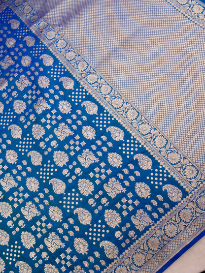 Blue Handwoven Kataan Silk Buti Banarasi Saree