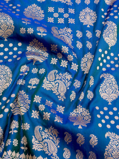 Blue Handwoven Kataan Silk Buti Banarasi Saree