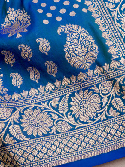 Blue Handwoven Kataan Silk Buti Banarasi Saree