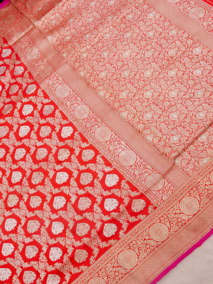 Red Handwoven Pure Kataan Silk Kadhua Jaal Benarasi Saree