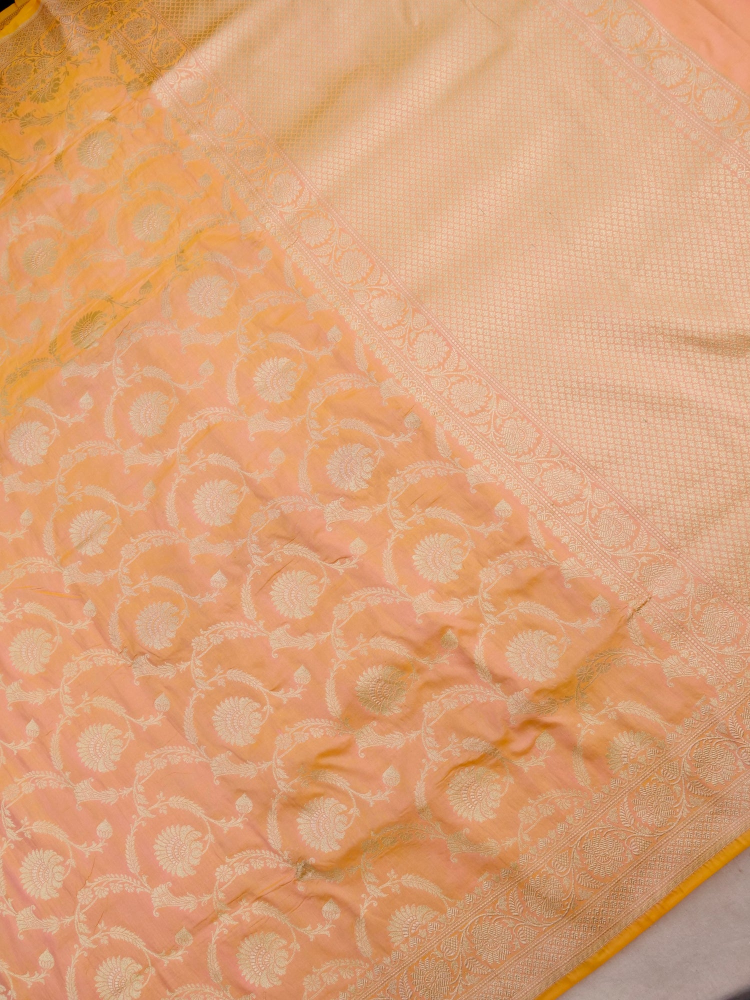Peach  Handwoven Pure Kataan Silk Jangla Banarasi Saree