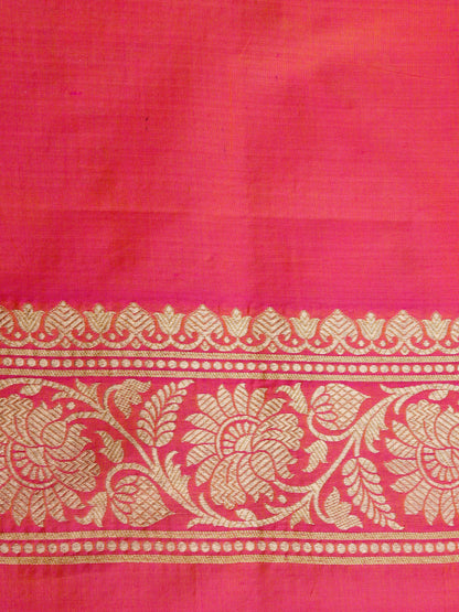 Pink Handwoven Kataan Silk Jangla Banarasi Saree
