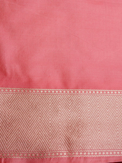 Peach-Pink Handwoven Kataan Silk Jangla Banarasi Saree