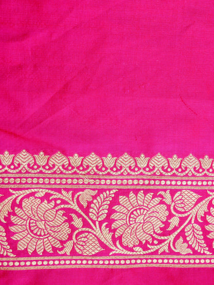 Pink Handwoven Kataan Silk Jangla Banarasi Saree