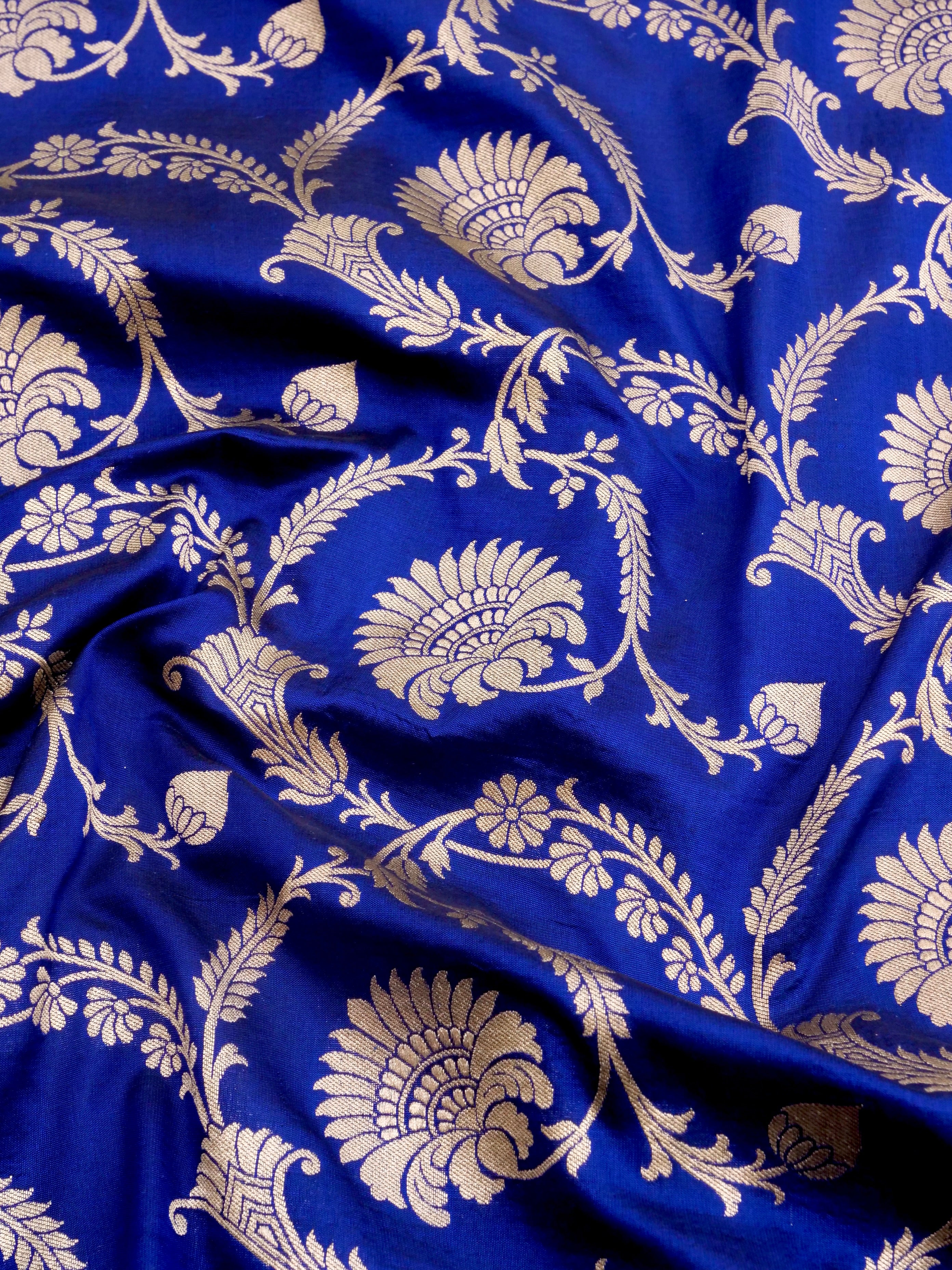 Blue Handwoven Kataan Silk Jangla Banarasi Saree