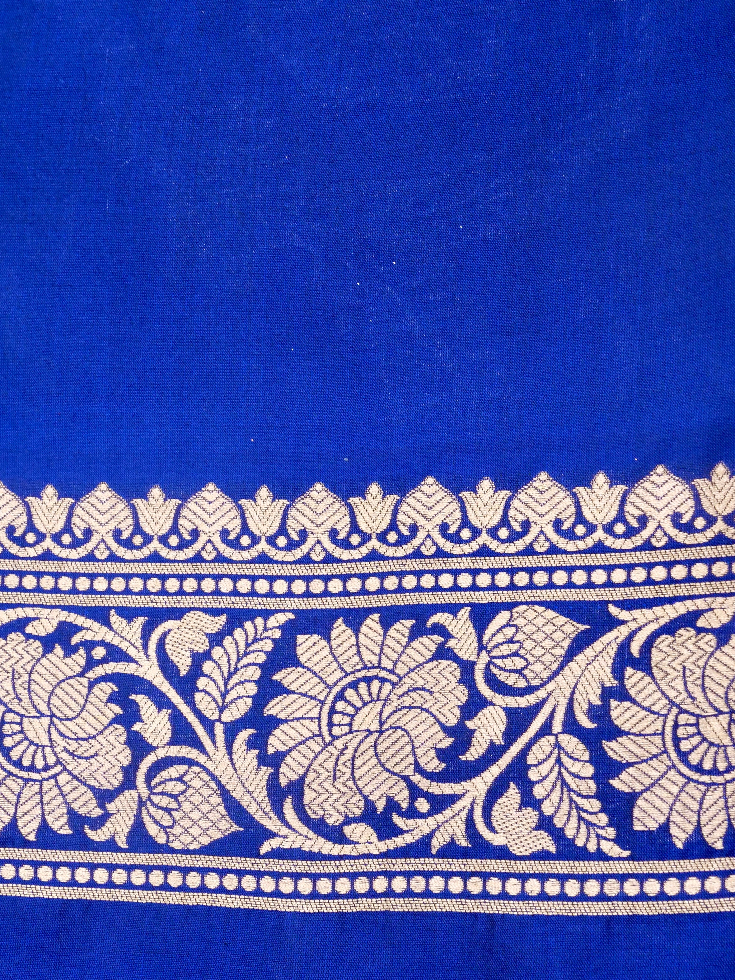 Blue Handwoven Kataan Silk Jangla Banarasi Saree