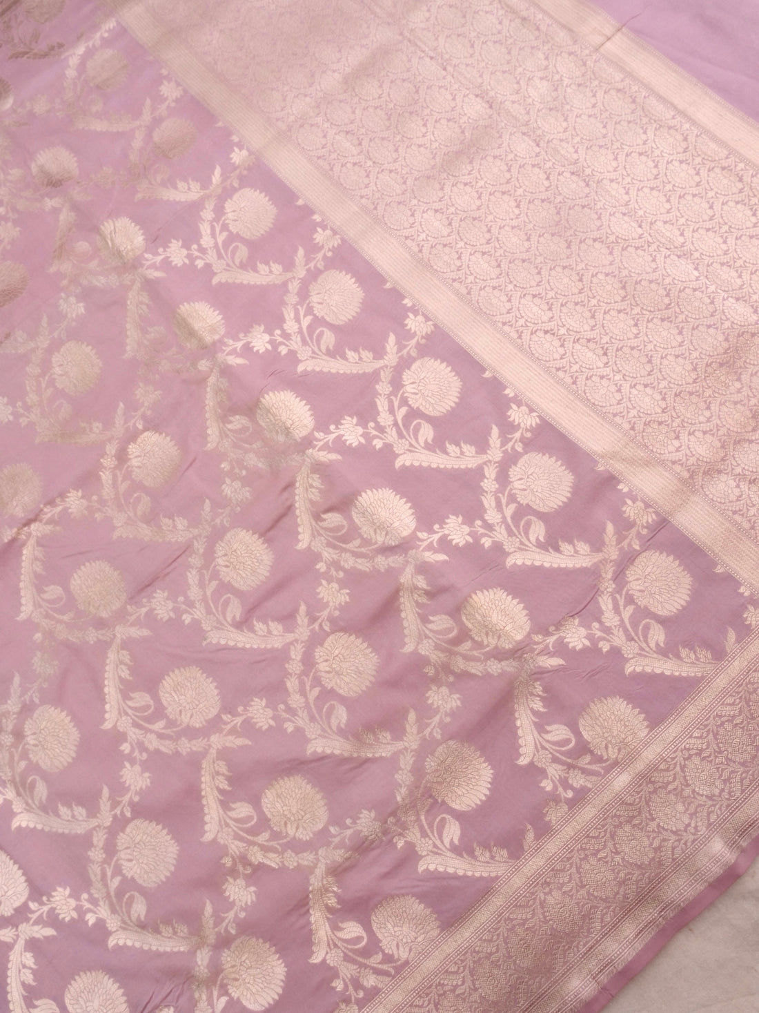 Purple Handwoven Pure Kataan Silk Jangla Banarasi Saree