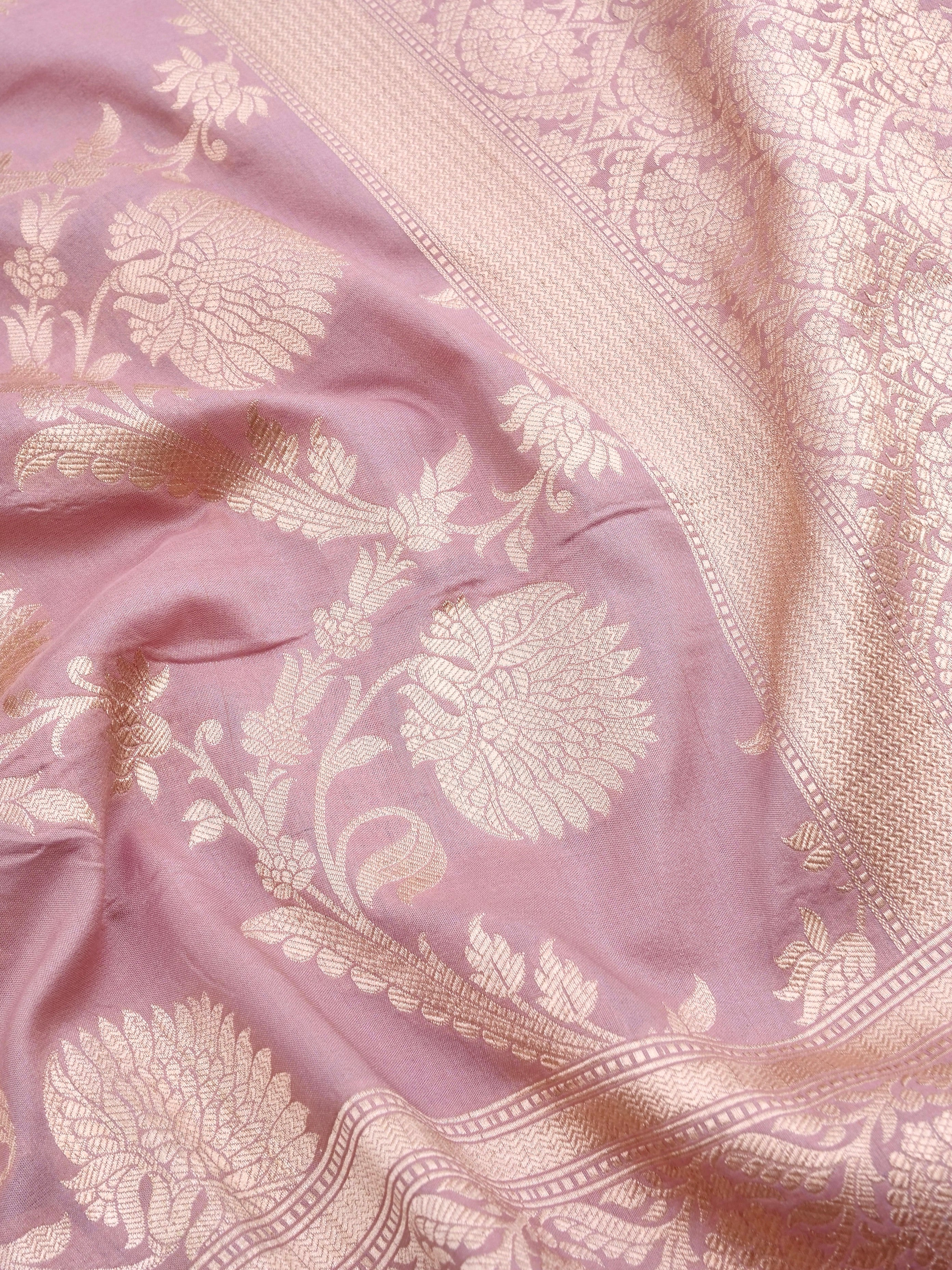 Purple Handwoven Pure Kataan Silk Jangla Banarasi Saree