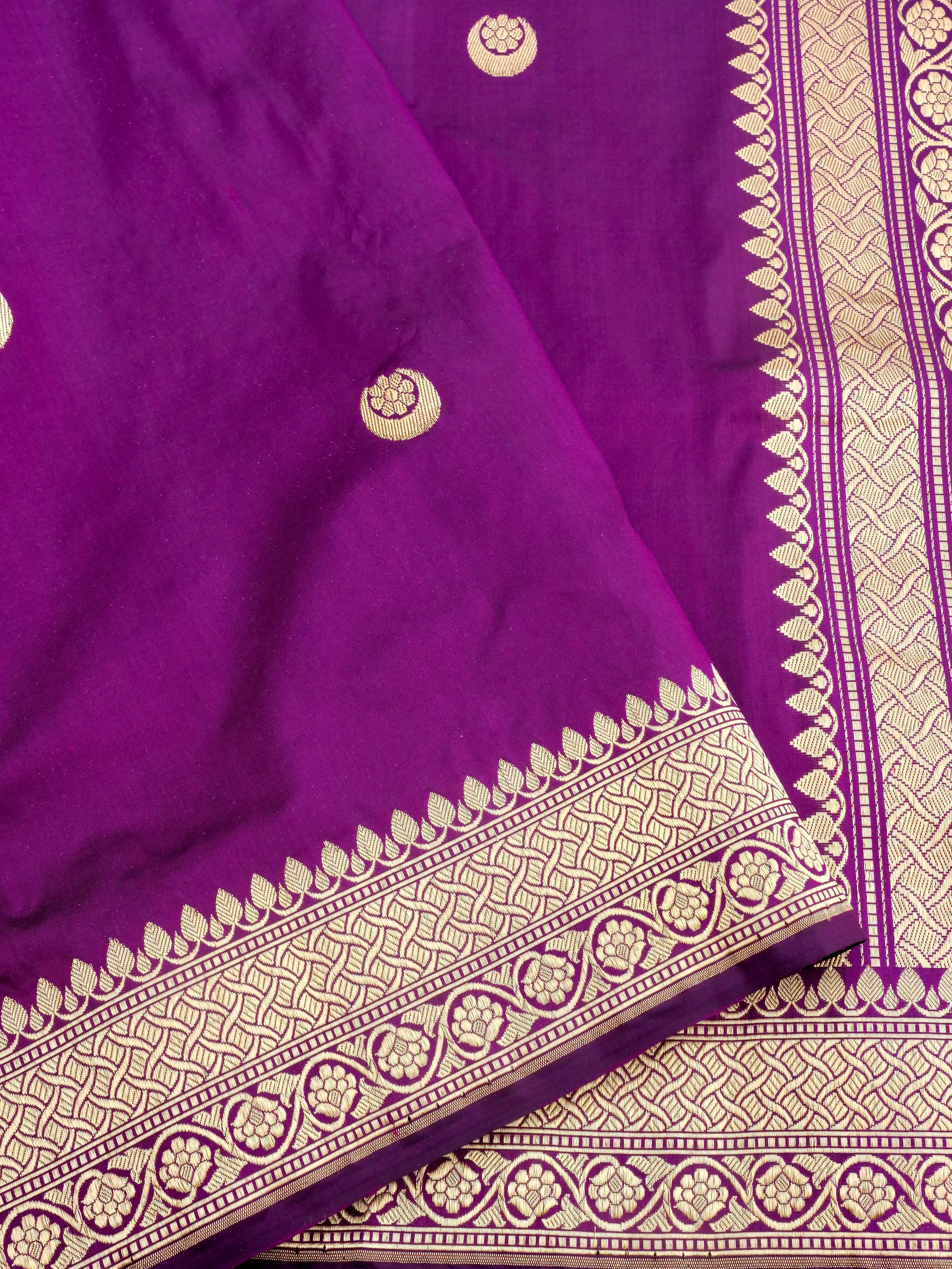 Purple Handwoven Kataan Silk Kadhua Buti Banarasi Saree
