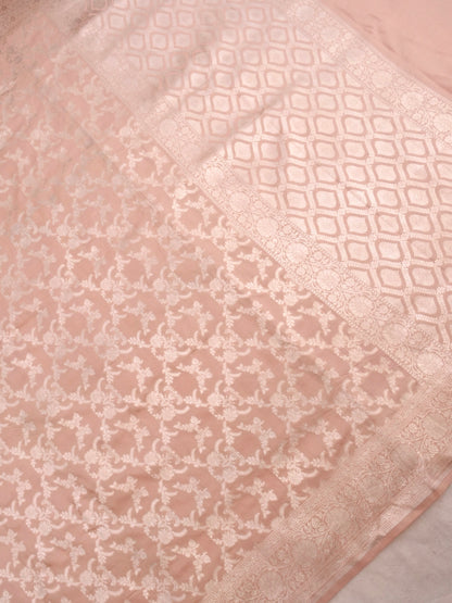 Peach Handwoven Kataan Silk Jangla Banarasi Saree
