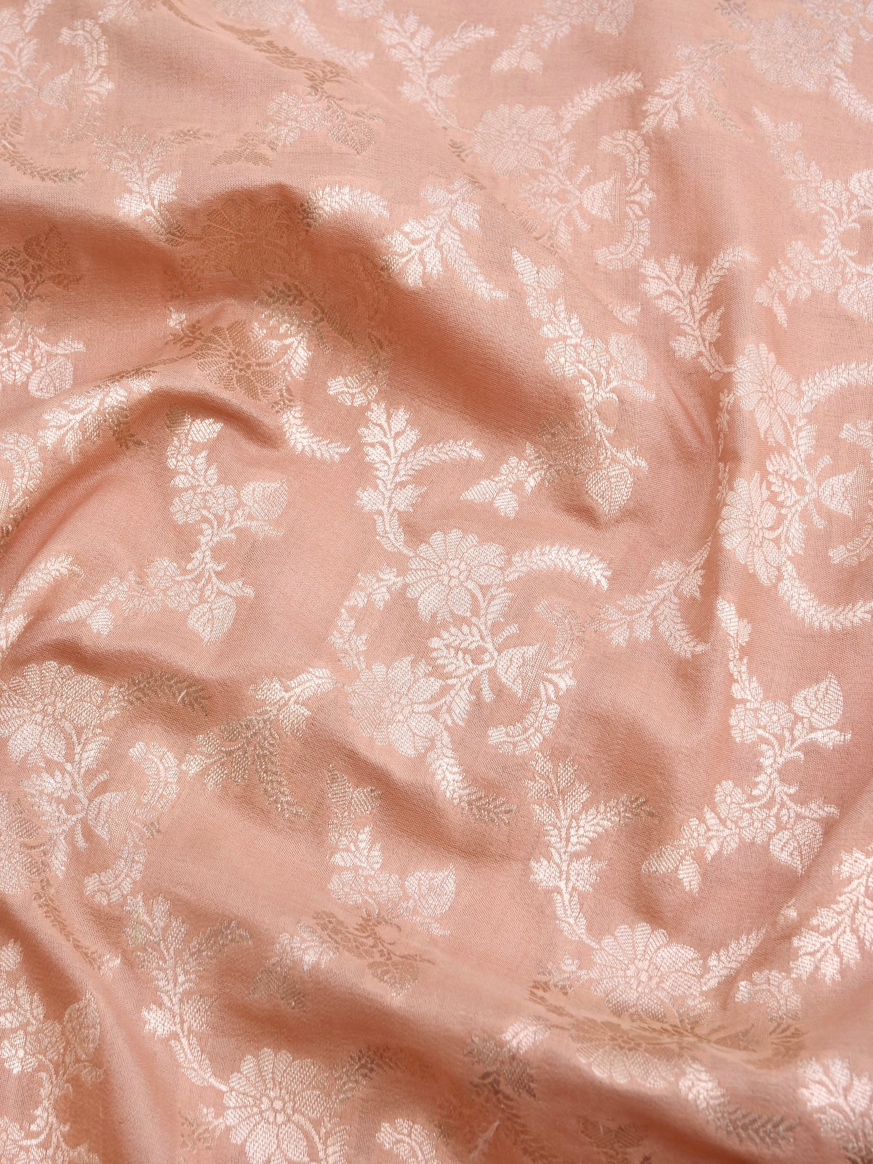 Peach Handwoven Kataan Silk Jangla Banarasi Saree