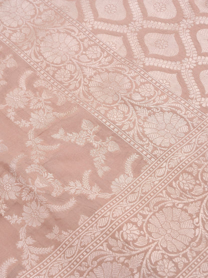 Peach Handwoven Kataan Silk Jangla Banarasi Saree