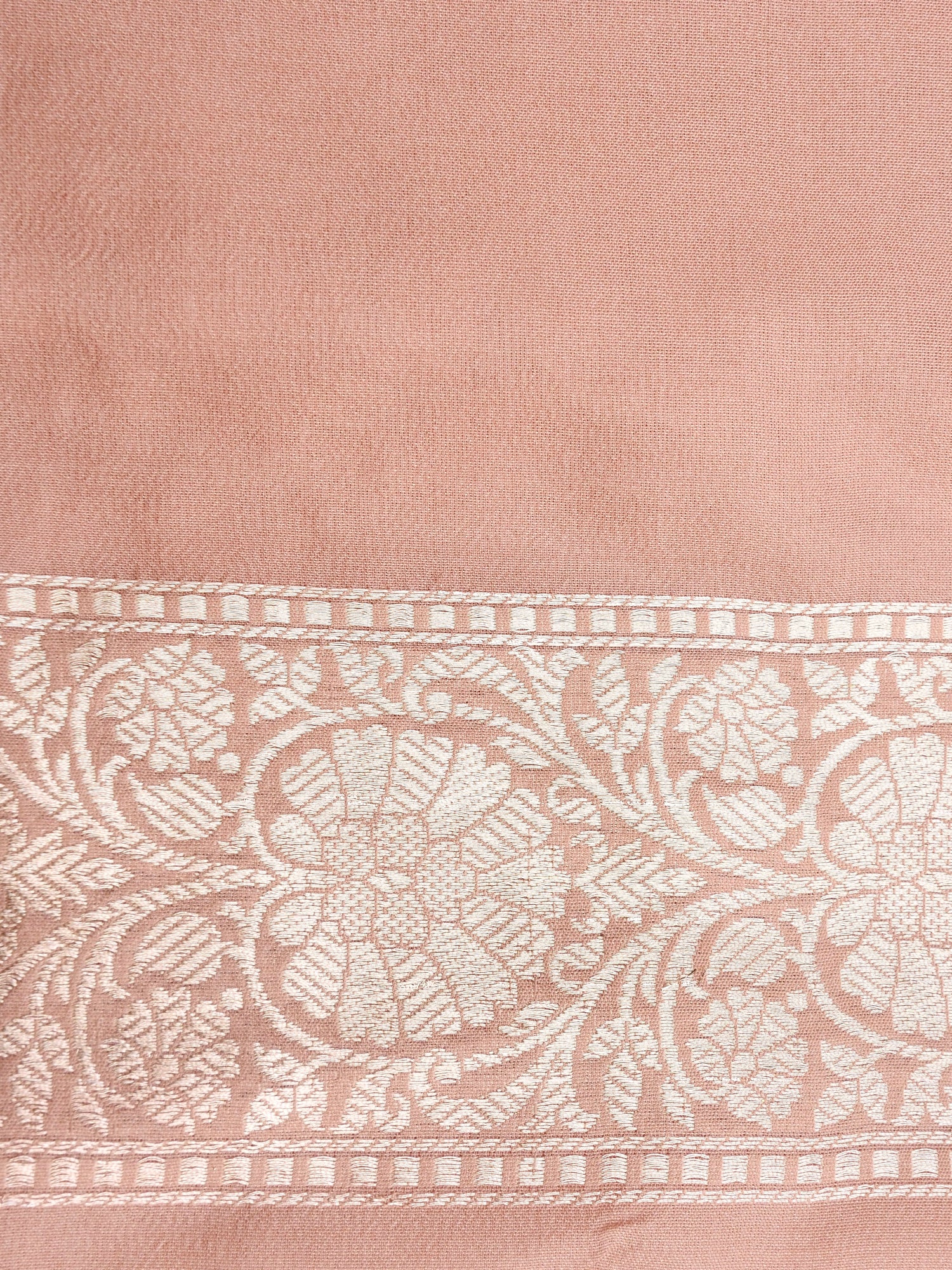 Peach Handwoven Kataan Silk Jangla Banarasi Saree
