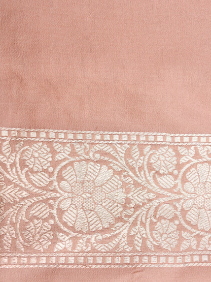 Peach Handwoven Kataan Silk Jangla Banarasi Saree