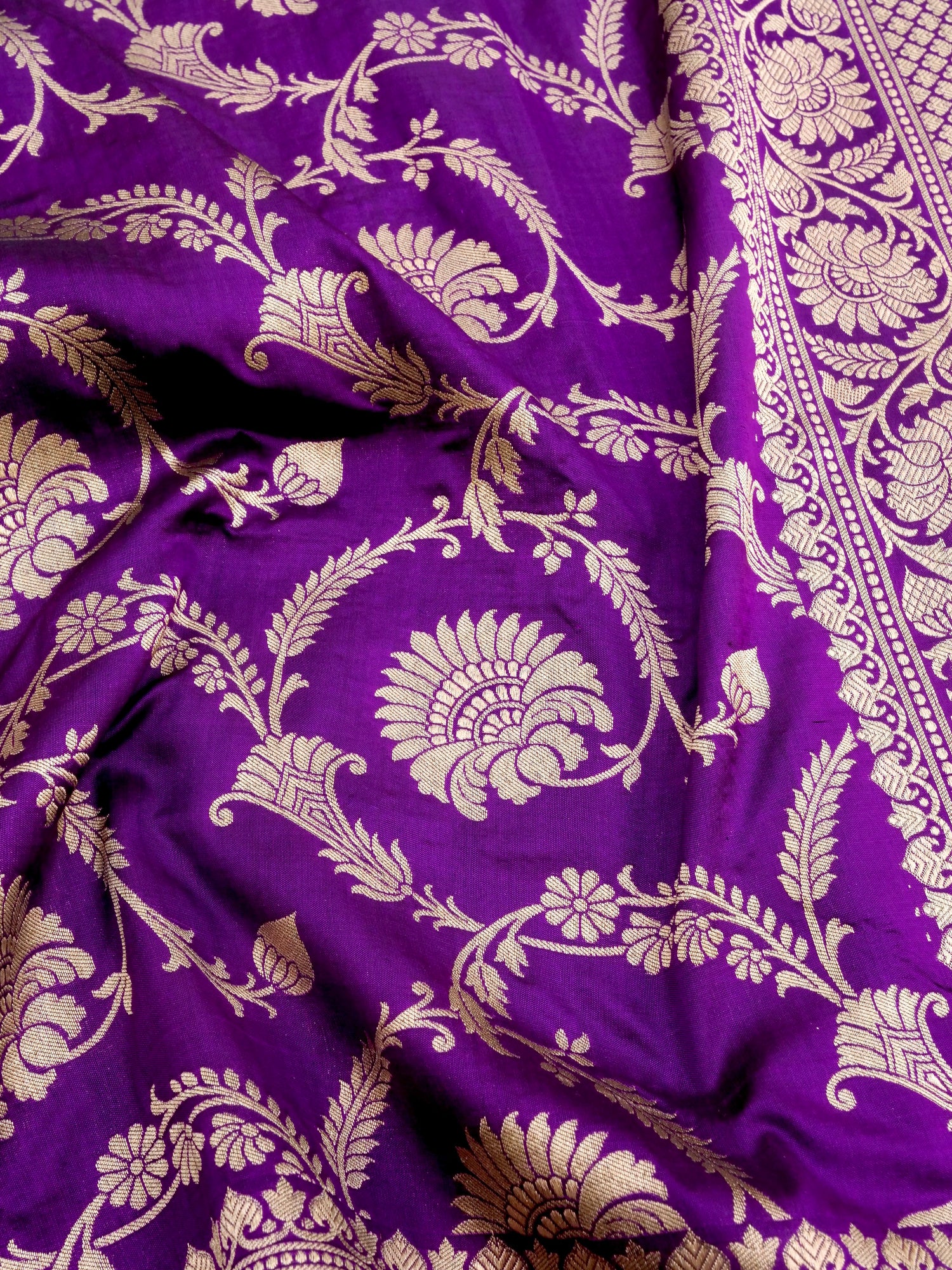 Purple Handwoven Kataan Silk Jangla Banarasi Saree